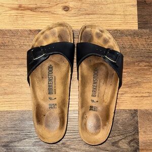 Birkenstock Black Single‑Strap Cork Footbed Slides